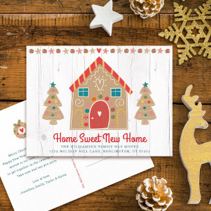 Gingerbread New Home Rustic Wood Holiday Moving Announcement Postcard