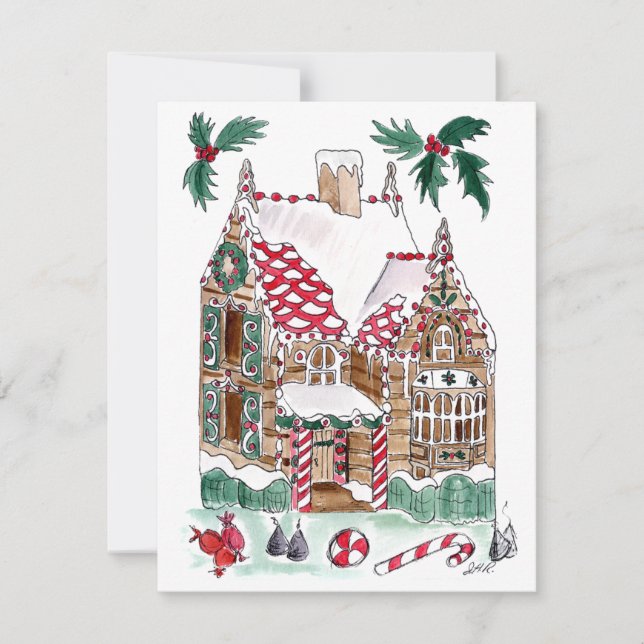 Gingerbread Note Card Blank inside w Envelope (Front)
