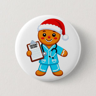 Gingerbread Nurse Christmas 2026 Holiday Healthcar 6 Cm Round Badge