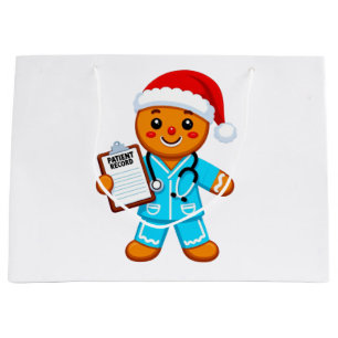Gingerbread Nurse Christmas 2026 Holiday Healthcar Large Gift Bag