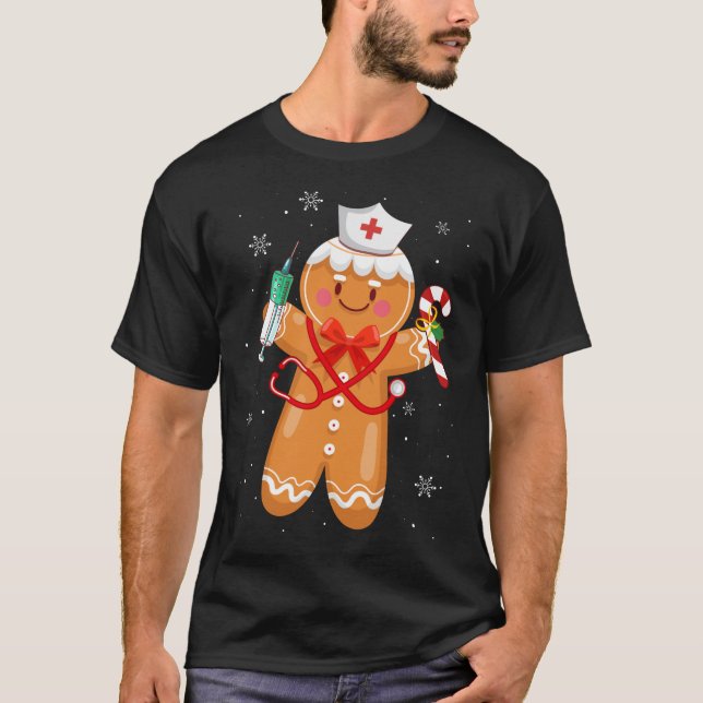 Gingerbread Nurse Christmas Cookies Baking Nursing T-Shirt (Front)