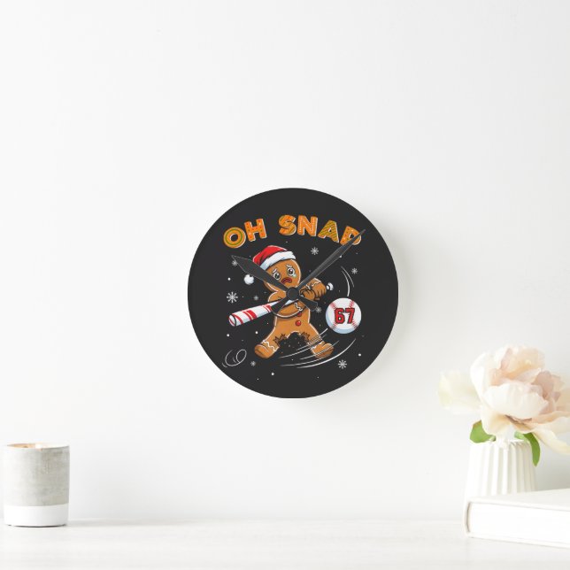 Gingerbread Oh Snap 67 Baseball Round Clock (Home)