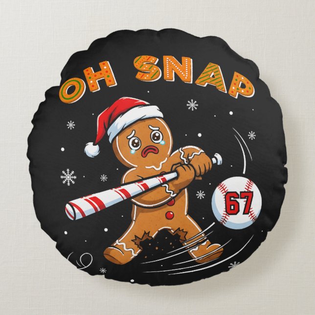 Gingerbread Oh Snap 67 Baseball Round Cushion (Front)