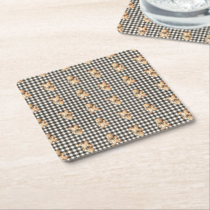 Gingerbread Parade On Gingham! Square Paper Coaster