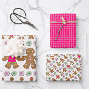 Gingerbread People Cookies and Candy Christmas Wrapping Paper Sheet