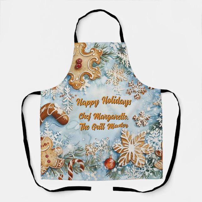 Gingerbread Personalised Grill Master Chef Holiday Apron (Front)