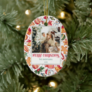 Gingerbread Personalised Merry Christmas Photo Ceramic Ornament