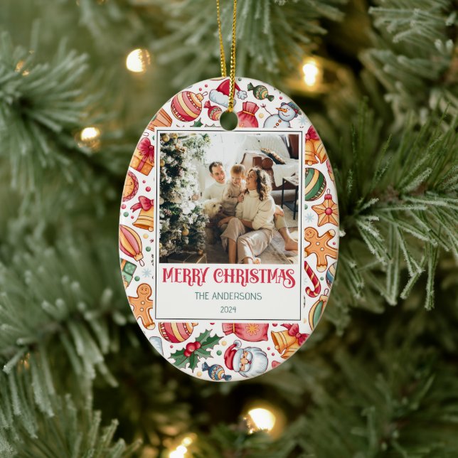 Gingerbread Personalised Merry Christmas Photo Ceramic Ornament (Tree)