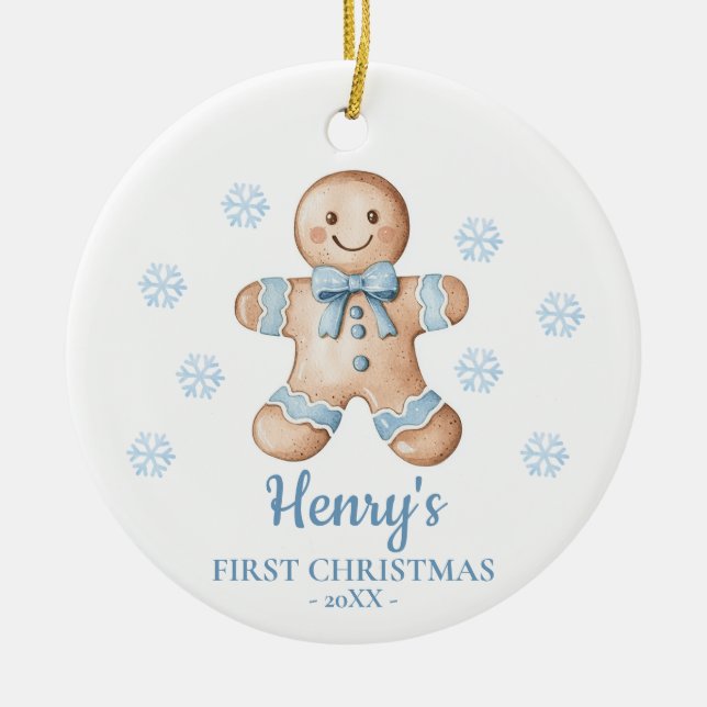 Gingerbread Personalized Baby's First Christmas Ceramic Ornament (Front)