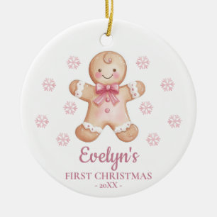 Gingerbread Personalized Girl's First Christmas Ceramic Ornament