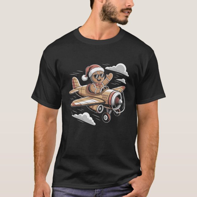 Gingerbread Pilot Christmas Aviation Xmas Humor fo T-Shirt (Front)