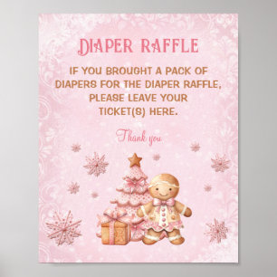 Gingerbread Pink Baby Shower Diaper Raffle Sign
