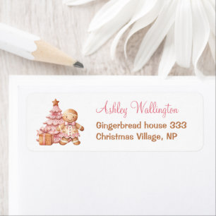 Gingerbread Pink Christmas Baby Shower Address Return Address Label