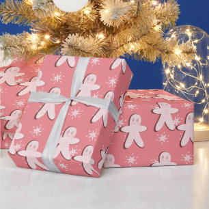 Gingerbread Pink Cookie and Snowflakes Wrapping Pa Wrapping Paper