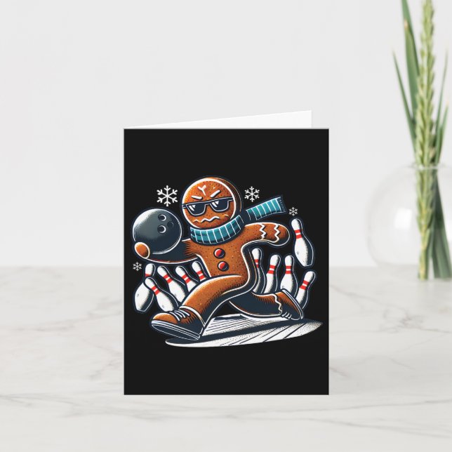 Gingerbread Playing Bowling Ll And Pins Christmas  Card (Front)