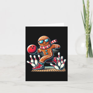 Gingerbread Playing Bowling Ll And Pins Christmas Card