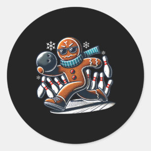 Gingerbread Playing Bowling Ll And Pins Christmas  Classic Round Sticker