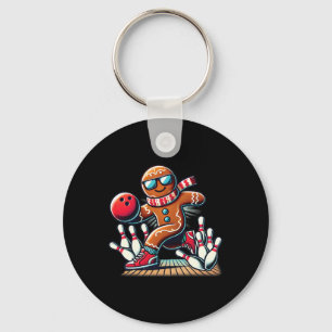 Gingerbread Playing Bowling Ll And Pins Christmas Key Ring