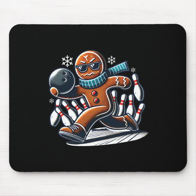 Gingerbread Playing Bowling Ll And Pins Christmas  Mouse Pad (Front)