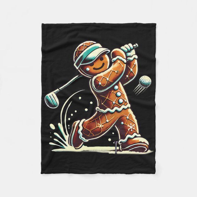 Gingerbread Playing Golf Ball Christmas Golf Lover Fleece Blanket (Front)