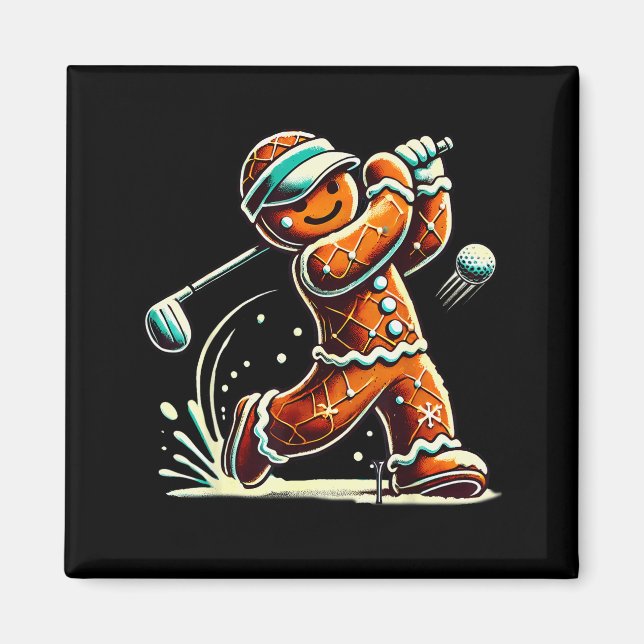 Gingerbread Playing Golf Ball Christmas Golf Lover Magnet (Front)
