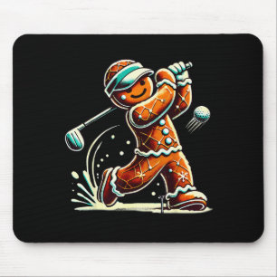 Gingerbread Playing Golf Ball Christmas Golf Lover Mouse Pad