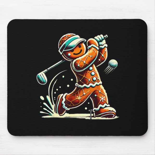 Gingerbread Playing Golf Ball Christmas Golf Lover Mouse Pad (Front)