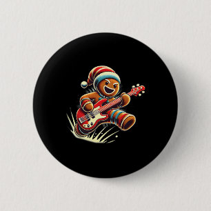 Gingerbread Playing Guitar Christmas Musician Guit 6 Cm Round Badge