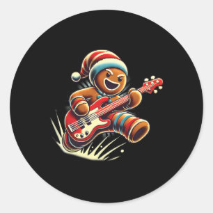 Gingerbread Playing Guitar Christmas Musician Guit Classic Round Sticker
