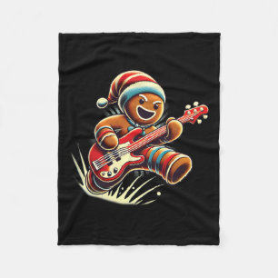 Gingerbread Playing Guitar Christmas Musician Guit Fleece Blanket