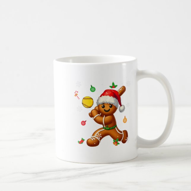 Gingerbread Playing Softball Christmas Player Kids Coffee Mug (Right)