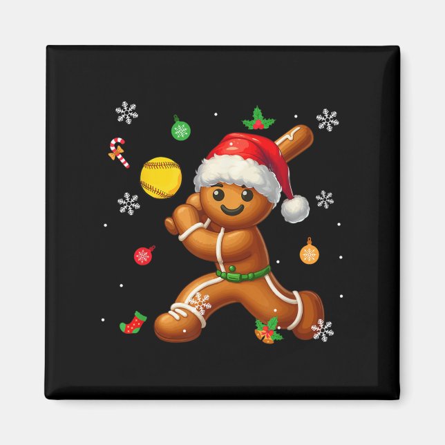Gingerbread Playing Softball Christmas Player Kids Magnet (Front)