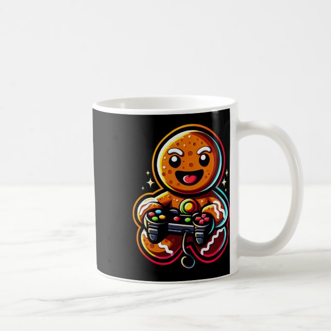 Gingerbread Playing Video Game Controller Gamer Ch Coffee Mug (Right)