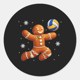 Gingerbread Playing Volleyball Christmas Cookie Pl Classic Round Sticker