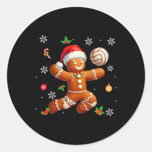 Gingerbread Playing Volleyball Christmas Player Ki Classic Round Sticker