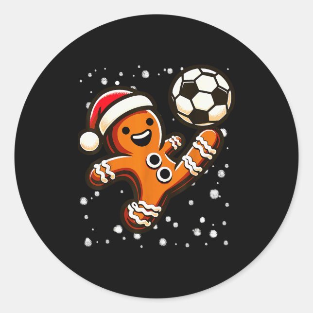 Gingerbread Plays Soccer Bicycle Kick, Cookie Chri Classic Round Sticker (Front)