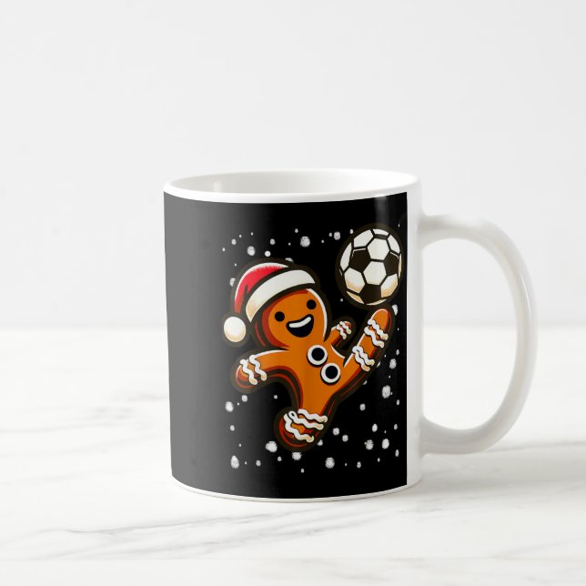 Gingerbread Plays Soccer Bicycle Kick, Cookie Chri Coffee Mug (Right)