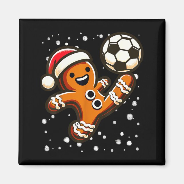 Gingerbread Plays Soccer Bicycle Kick, Cookie Chri Magnet (Front)