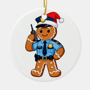 Gingerbread Police Officer Christmas 2026 Holiday Ceramic Ornament