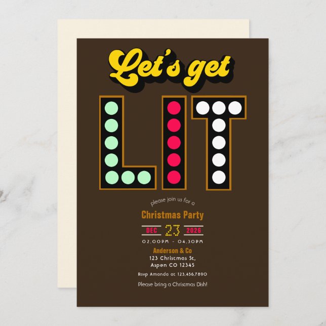 Gingerbread Pop Lets Get Lit Retro Christmas Party Invitation (Front/Back)