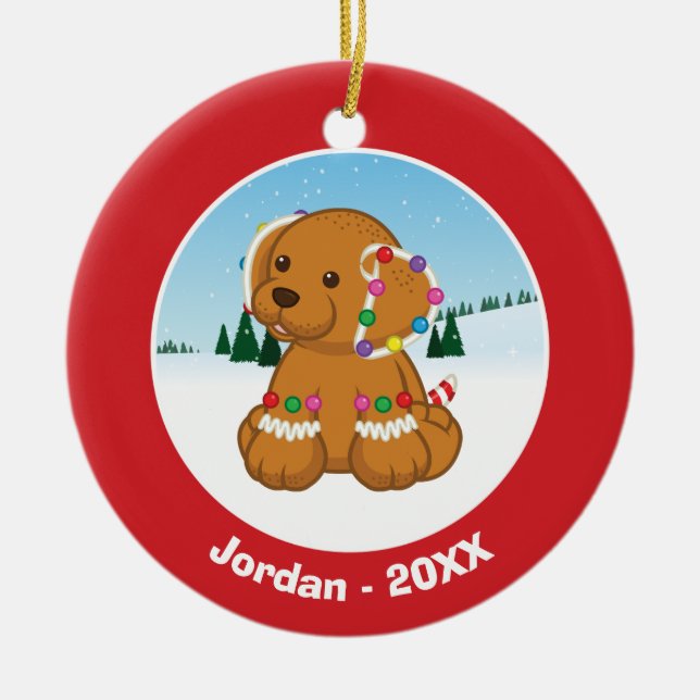 Gingerbread Puppy Ceramic Tree Decoration (Front)