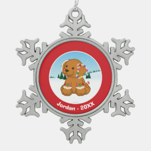 Gingerbread Puppy Snowflake Pewter Christmas Ornament