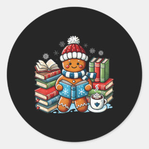 Gingerbread Reading Book Lovers Christmas Bookworm Classic Round Sticker