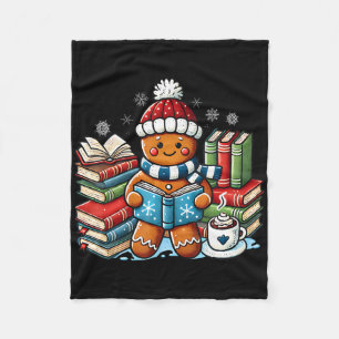 Gingerbread Reading Book Lovers Christmas Bookworm Fleece Blanket