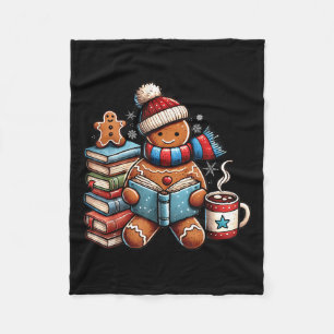 Gingerbread Reading Book Lovers Christmas Bookworm Fleece Blanket