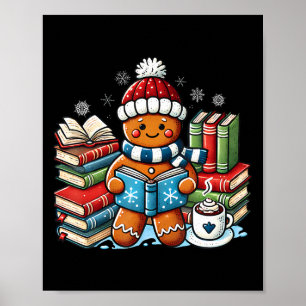 Gingerbread Reading Book Lovers Christmas Bookworm Poster