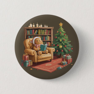 Gingerbread Reading Books Christmas Teacher 6 Cm Round Badge