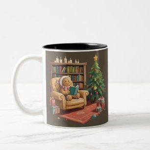 Gingerbread Reading Books Christmas Teacher  Two-Tone Coffee Mug