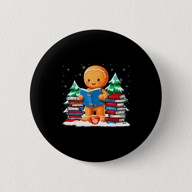 Gingerbread Reading Books Librarians Merry Christm 6 Cm Round Badge (Front)