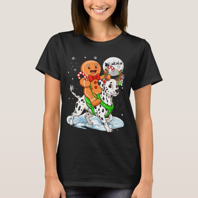 Gingerbread Ridding Dalmatian Reindeer Christmas B T-Shirt (Front)